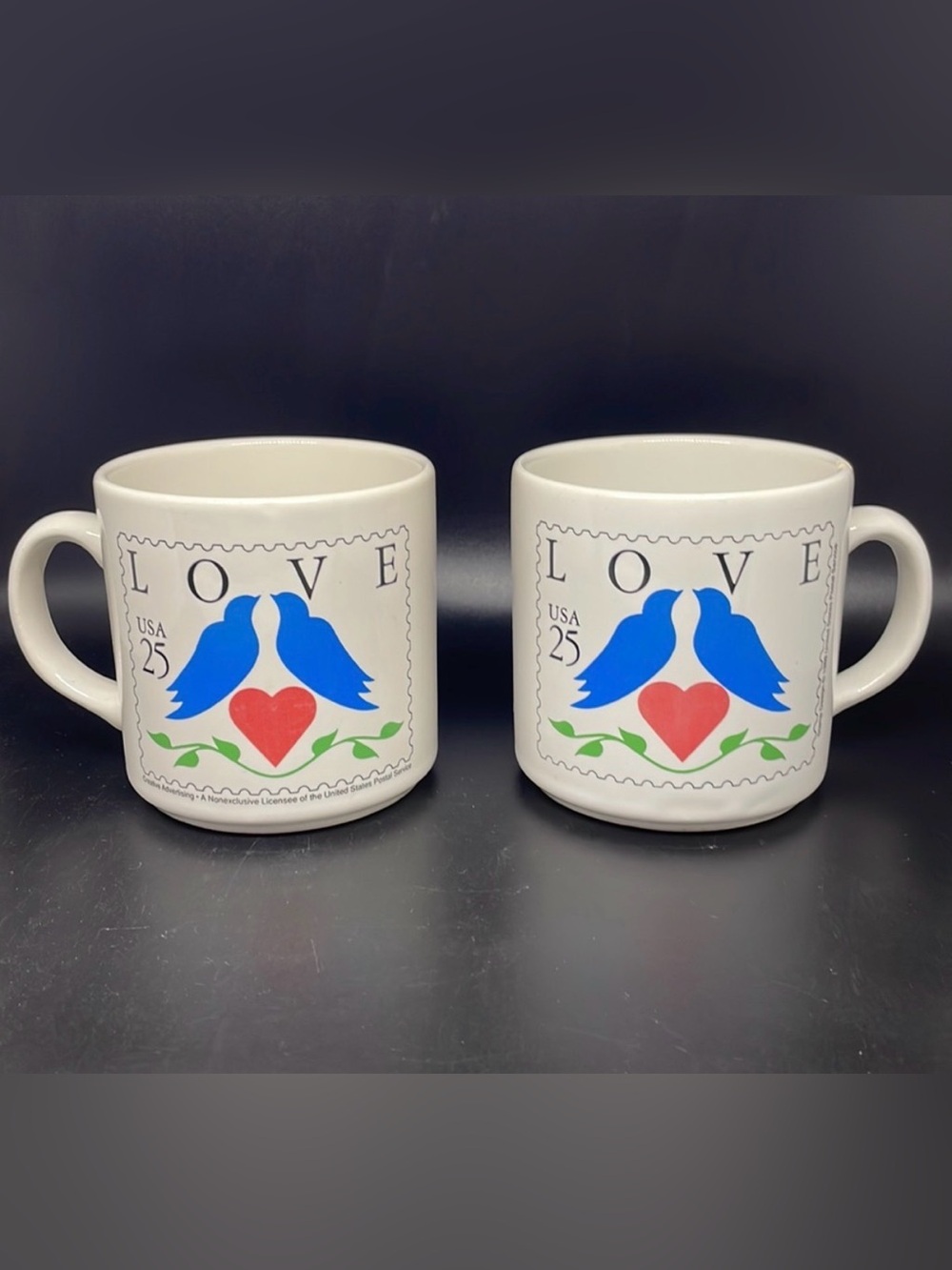 Vintage 1988 US Postal Service Love Stamp Mug USPS Set of 2